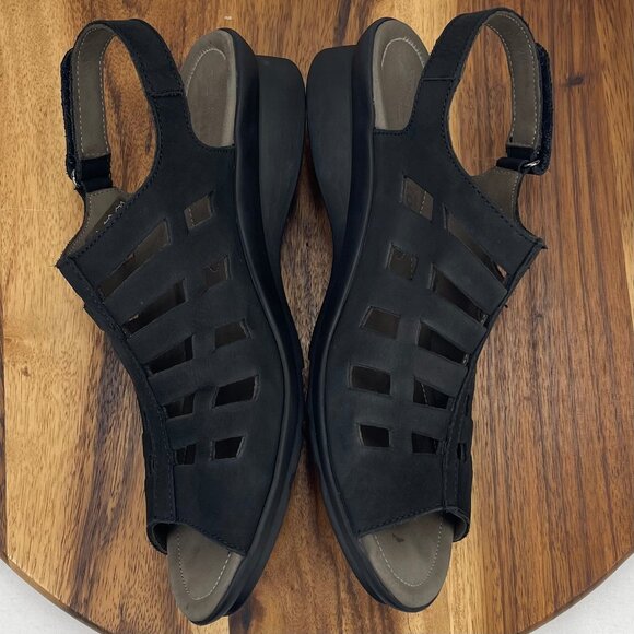 Mephisto Air Relax Womens 7/38 Black Leather Trapezoid Wedge Comfort Sandals - Picture 10 of 13